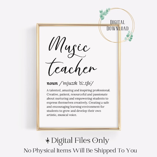 Music Teacher Thank You Card Gift Print Appreciation Gifts for Teachers Art Sign Retirement Poster Kids Decor Ideas Present from Students