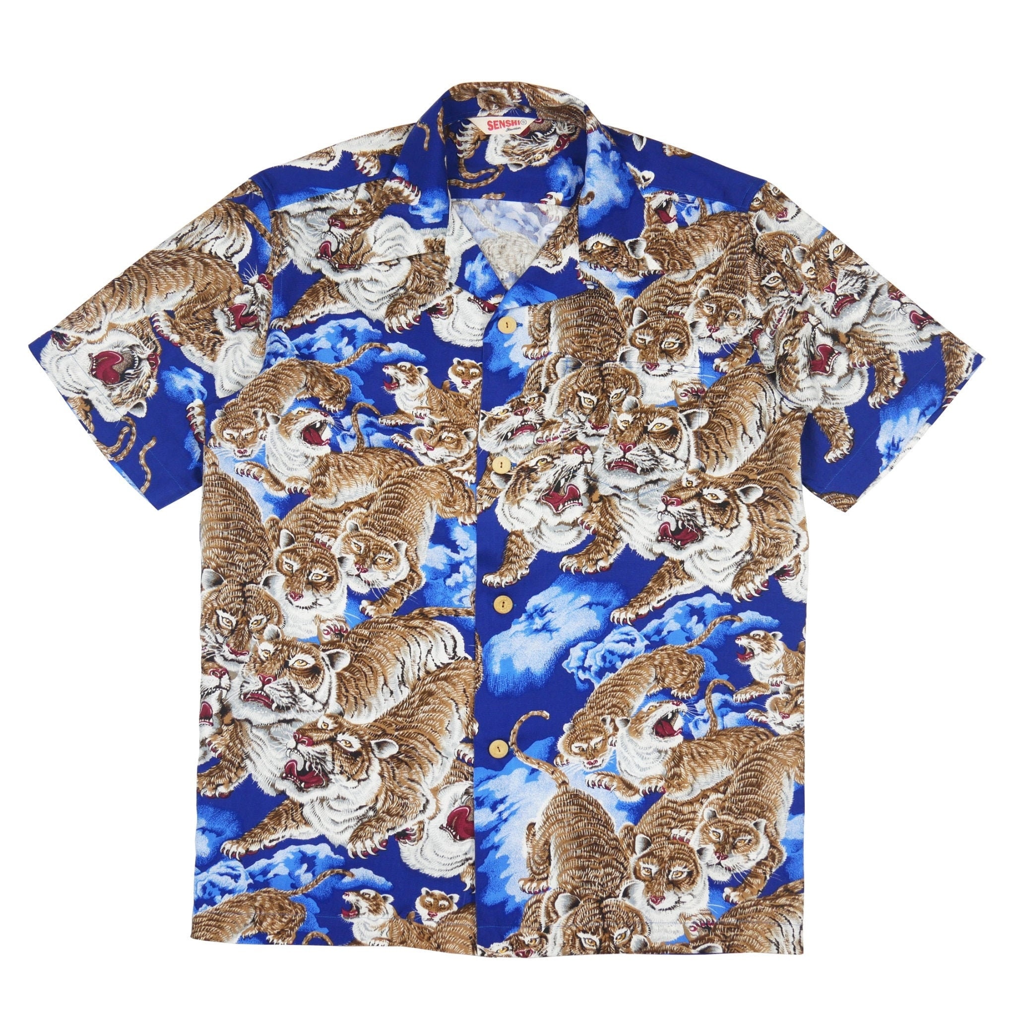 One Hundred Tigers Blue Coler Hawaiian Shirt - Etsy