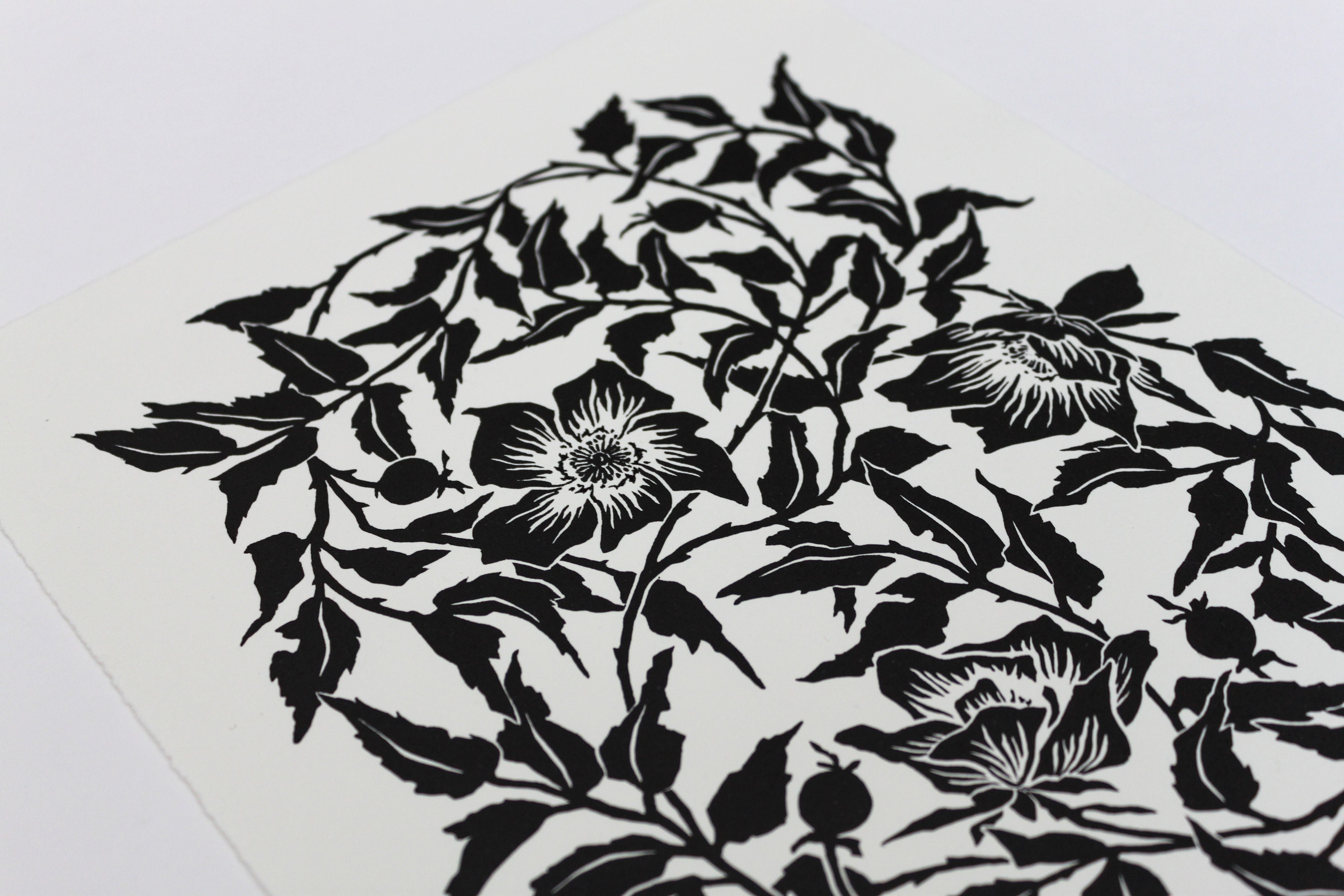 Wild rose 9x12 Linoleum block print botanical pattern | Etsy