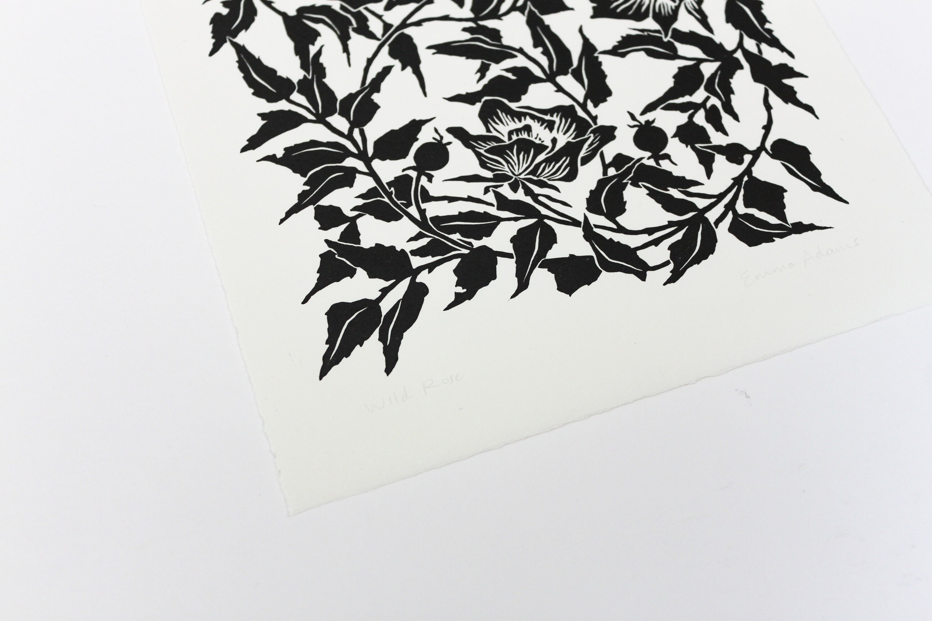Wild rose 9x12 Linoleum block print botanical pattern | Etsy