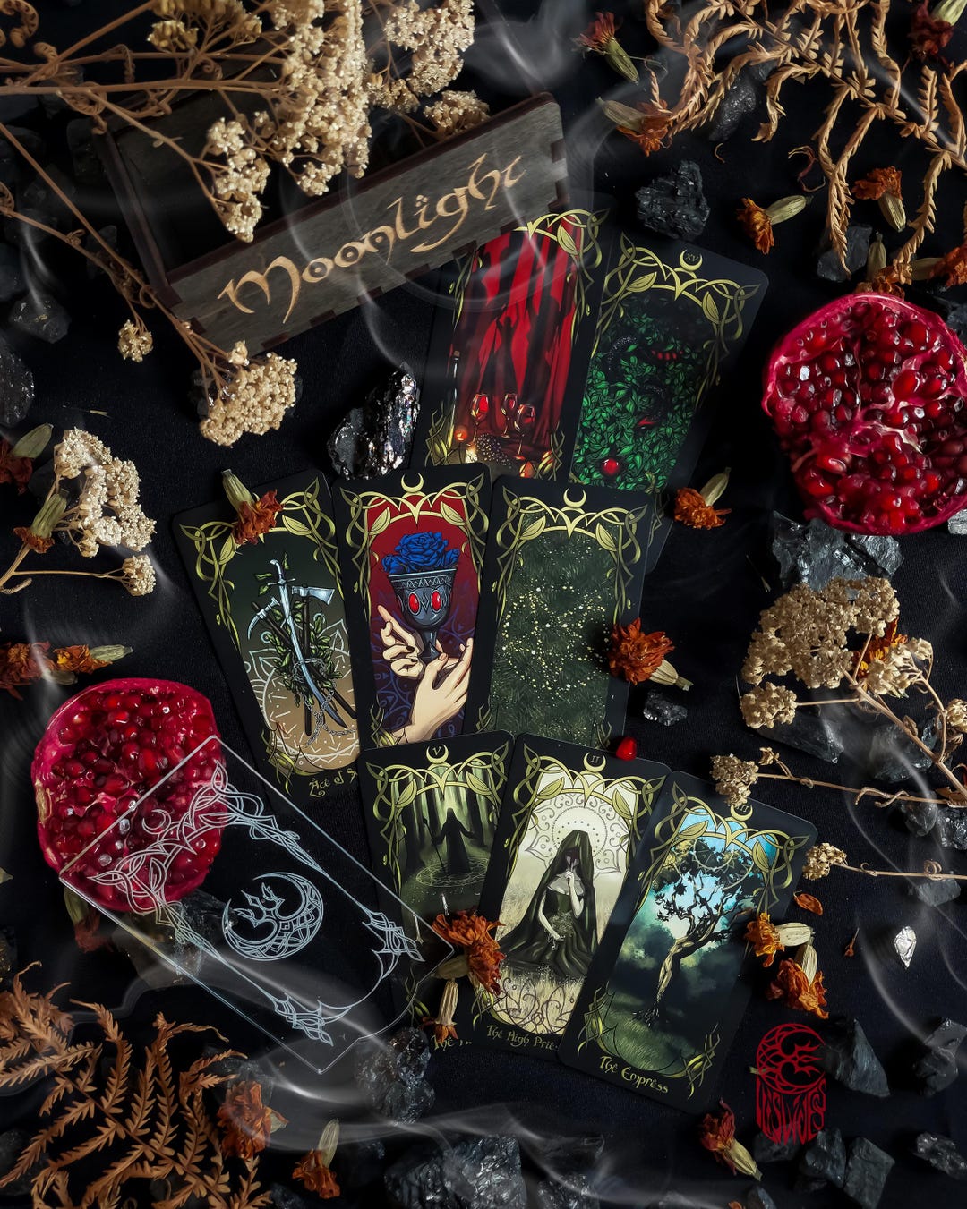MOONLIGHT Tarot Deck with Guidebook, 78 cards, Dark Tarot Deck for Beginner, Unique Black Tarot Cards, Fantasy, Fairy Ukrainian Oracle