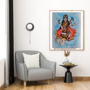 ORIGINAL ART, Acrylic painting, Hindu god wall Art, Saraswati goddess, gallery Walldecor, goddess of knowlegde,meditationwallart