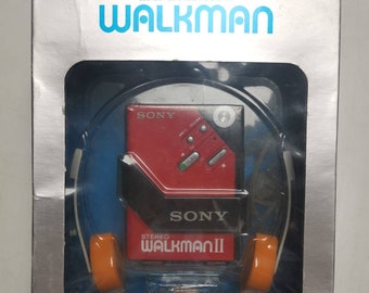 Sony WM-2 Red Walkman Personal Cassette Player with Headphone MDR-4 box set