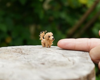 Golden Retriever de microcrochet: pequeño perro de casa de muñecas, animalito de algodón en miniatura