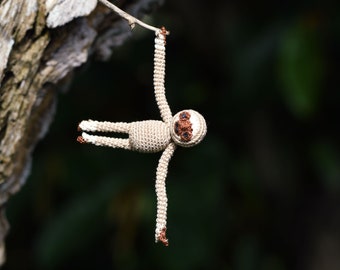 Miniature Lar Gibbon Amigurumi, Micro White Gibbon Crochet , Micro White-Handed Gibbon  Amigurumi