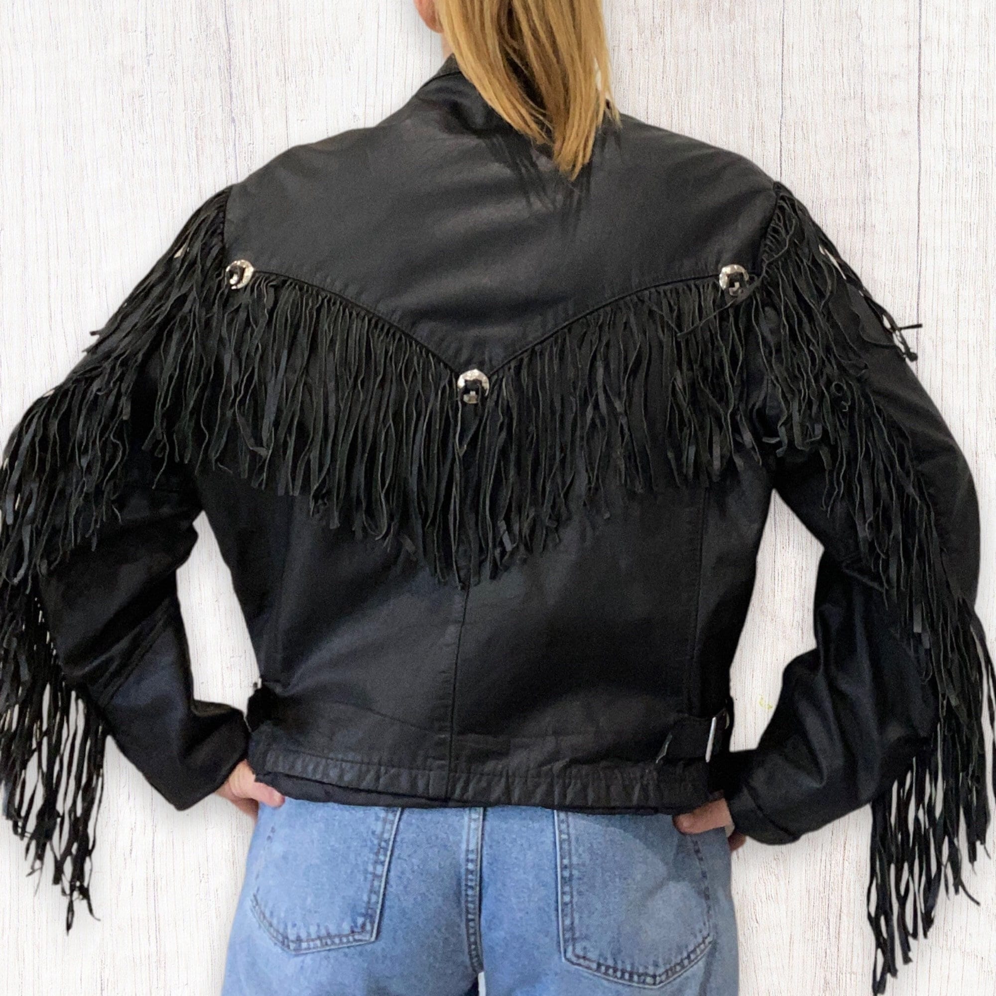 ジャケット・アウター vintage western fringe concho leather Vtg 90s Walter Co Horsehide Leather Motorcycle Jacket L