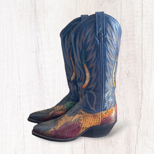 Vintage Western Cowboy Cowgirl Boots | Dan Post Exotic Leather Rainbow Boots - Womens Size 6 M