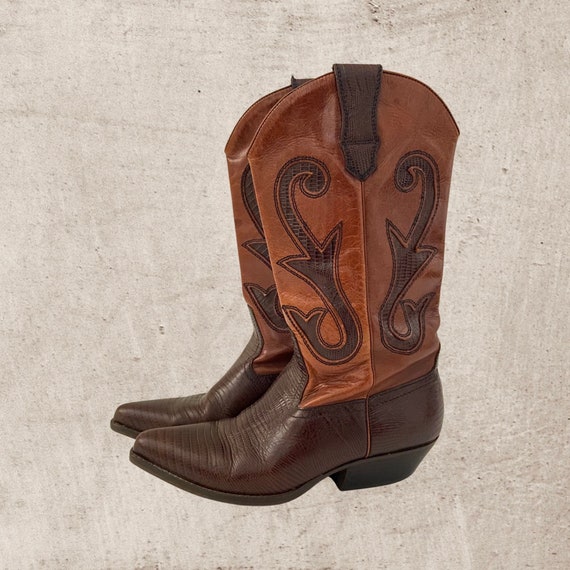 Vintage Leather Cowboy Boots Cowgirl Western Boots Nine Etsy