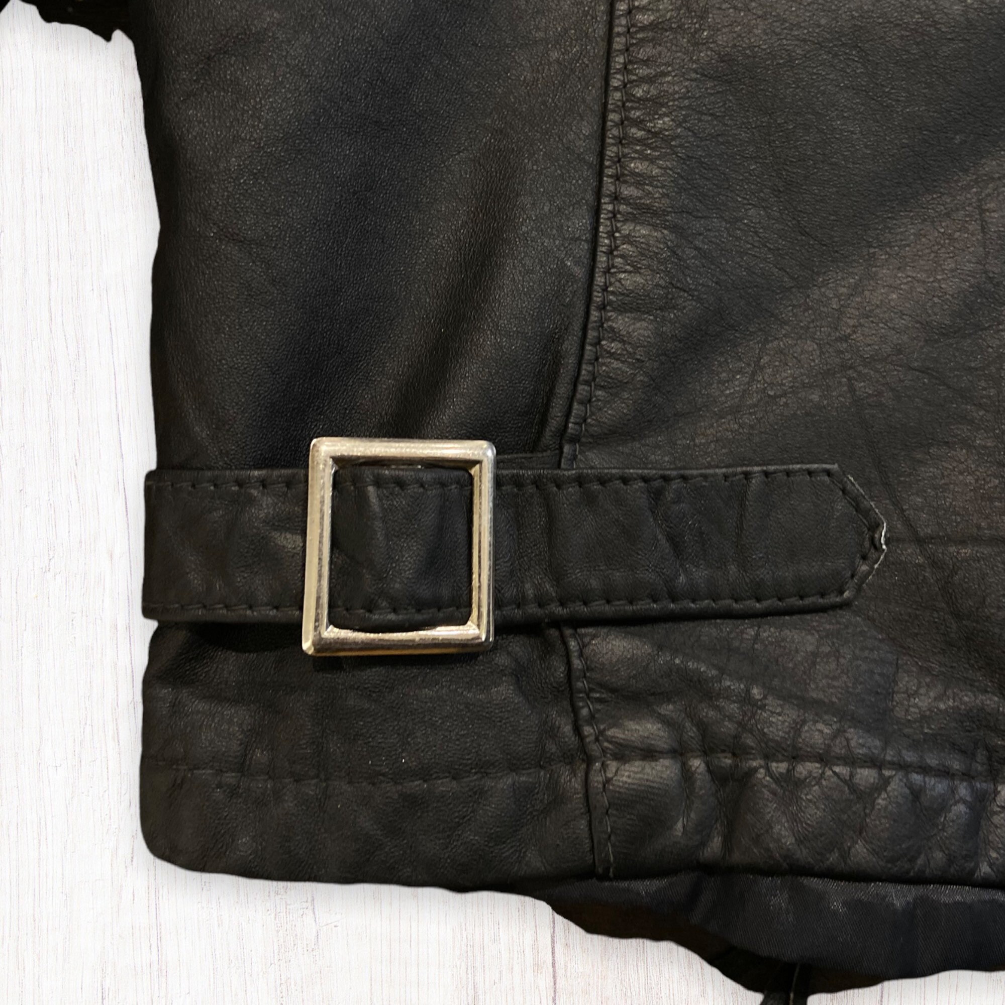 ヴィンテージ ブラックレザー フリンジ バイカージャケット