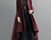 Free Shipping-Red Linen Cardigan-Chinese Style Ladies Top-Linen Long Tops-Mother 39 s Day Gift-Irregular Jacquard Linen Windbreaker