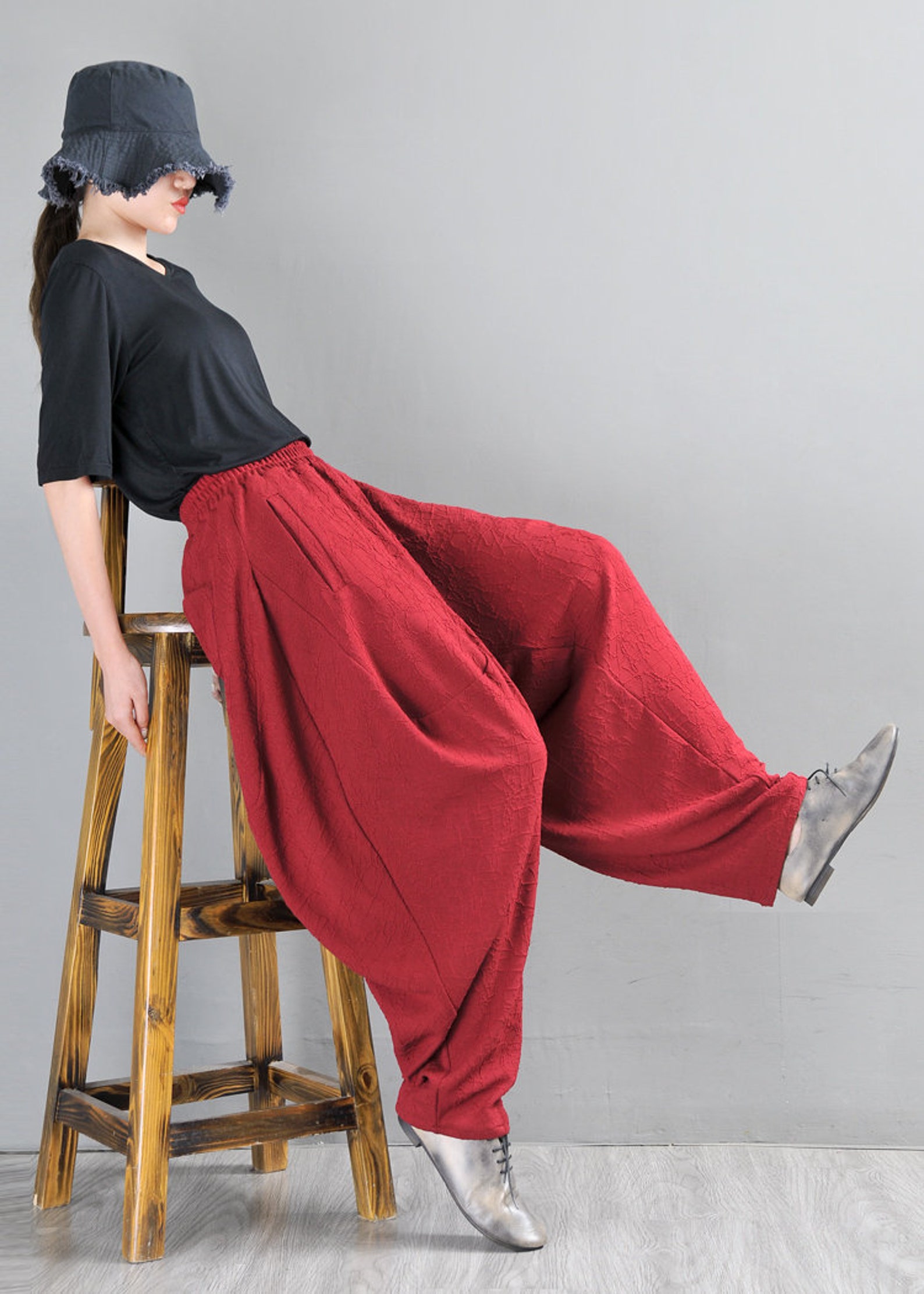 Harem Pants Linen Yoga Pants Drop Crotch Wide Leg and High Etsy