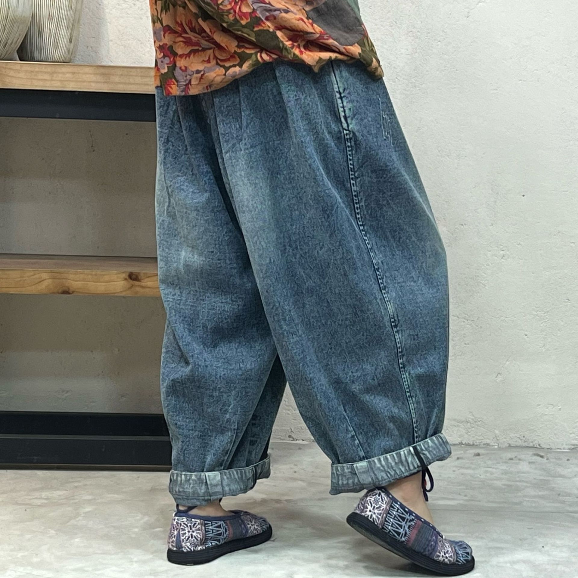 BLUE DROP CROTCH CASUAL PANTS WITH SIDE POCKETS