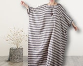 Linen Striped dress, maxi dresses for women, Oversized Dress, loose fitting dress, dolman sleeve dress, Womens robe, maternity dress Gown
