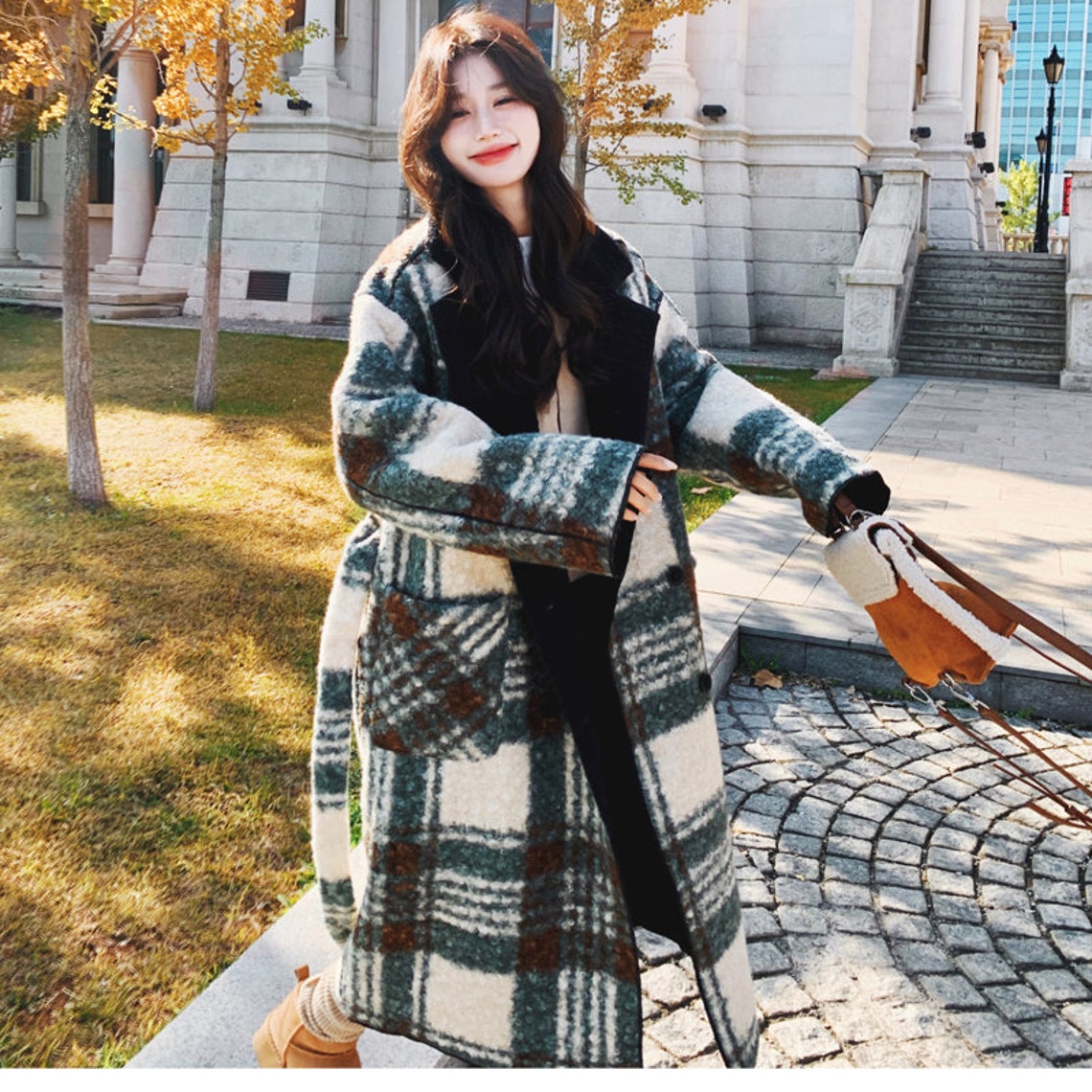 Winter Coat Women Plaid Coat Women Long Wool Coat - Etsy