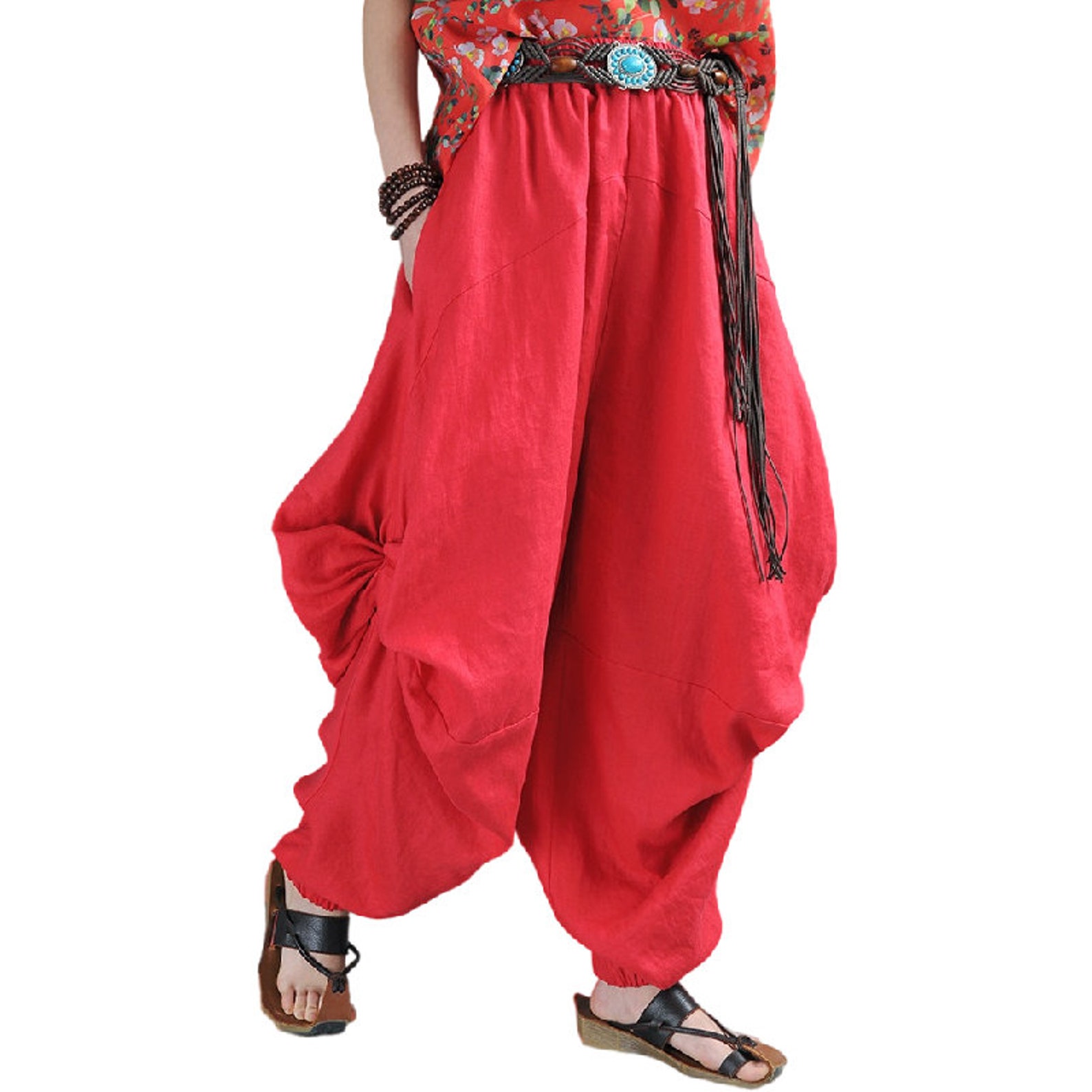 White Linen Pants Womenlong Summer Pantselastic Waist Pants Etsy