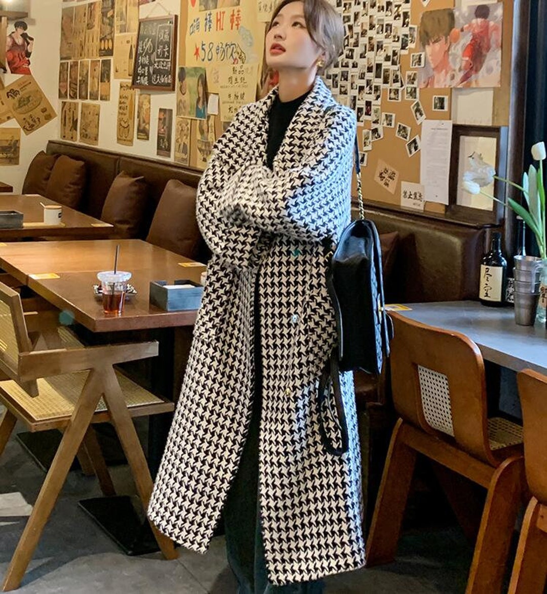 Wool Winter Coats Women Houndstooth Oversized Coat Coat Etsy Canada