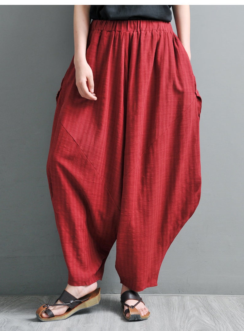 Harem Pants Linen Yoga Pants Drop Crotch Wide Leg and High Etsy