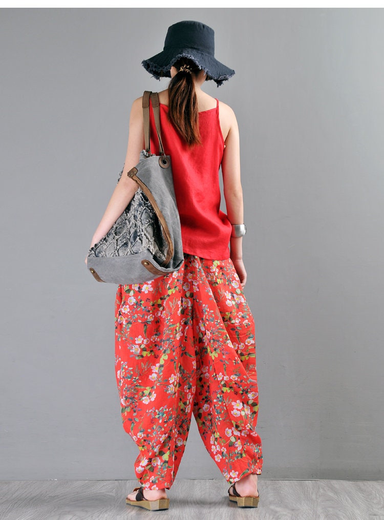 Linen harem pants flowers pants women Drop crotch Pants Etsy