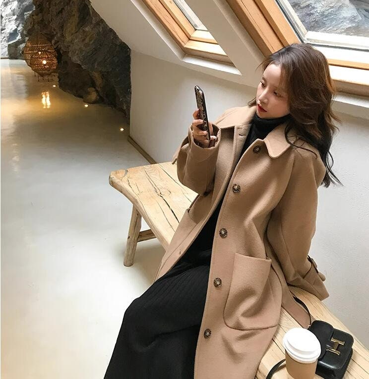Women's Camel Wool Coats Warm Coats Winter Midi Wool Etsy Canada