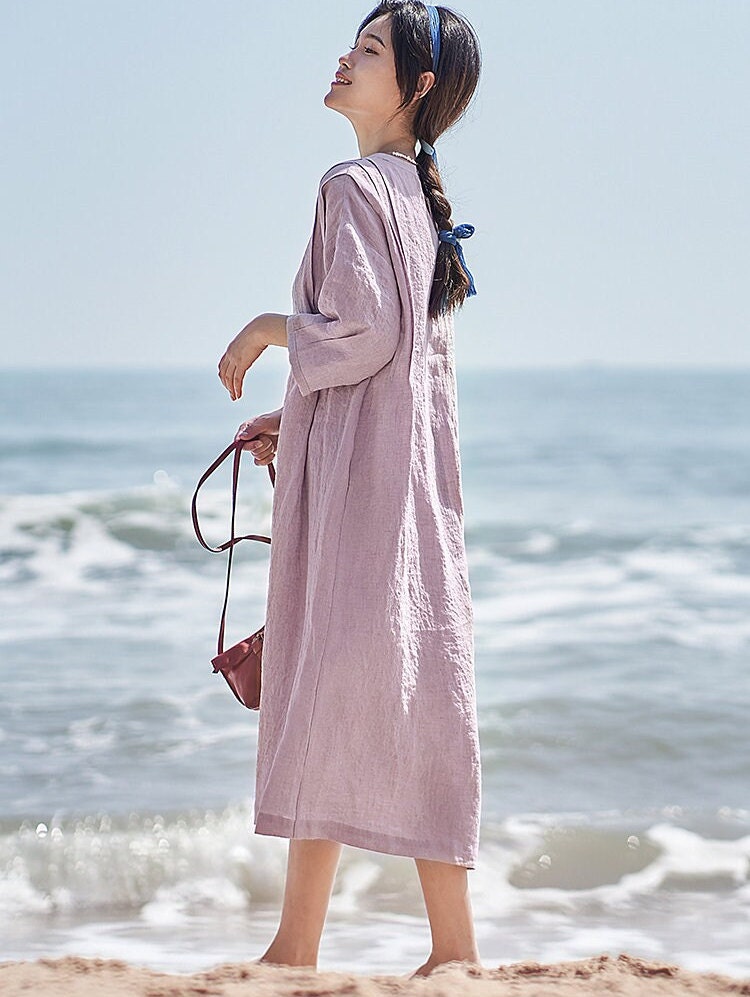 Women's Linen Beach Dresses Pink Maxi Oversized Etsy