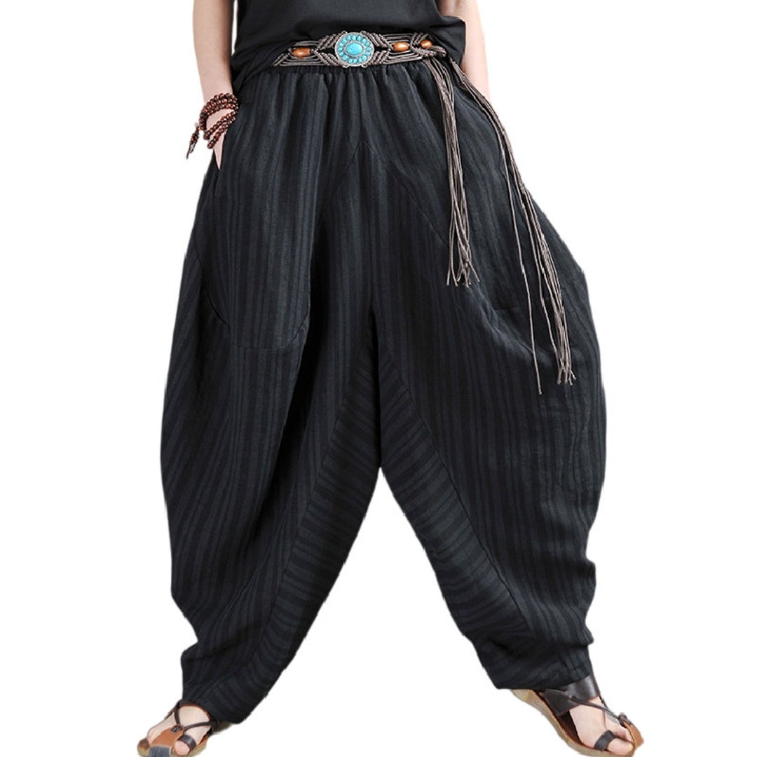 Women's Black Strips Bohemian Pants Palazzo Pants Linen - Etsy