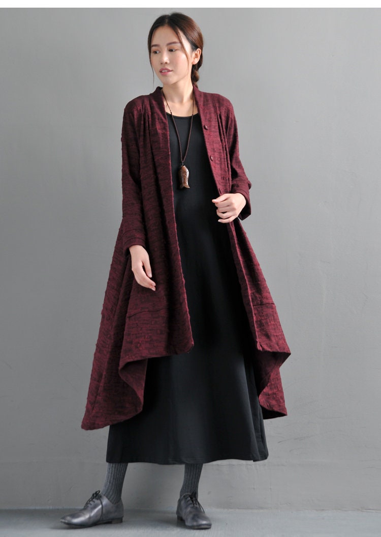 Red wine coat Chinese style ladies top long tops cardigan Etsy
