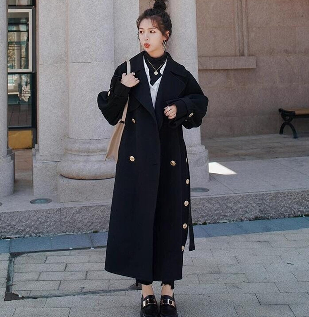 Women's Long Wool Coat Black Oversize Coat Maxi Coat Etsy Canada