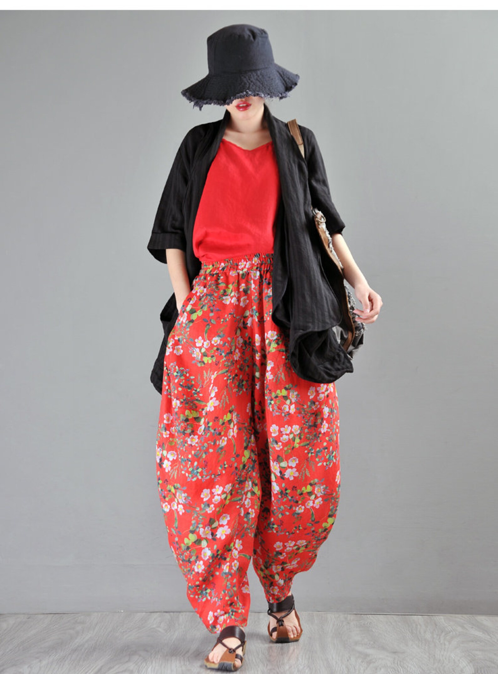 Linen harem pants flowers pants women Drop crotch Pants Etsy