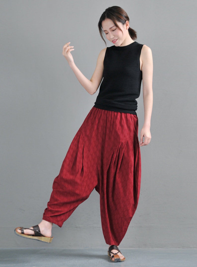 Red Linen Harem Pants Women's Pants High Waist Linen Etsy
