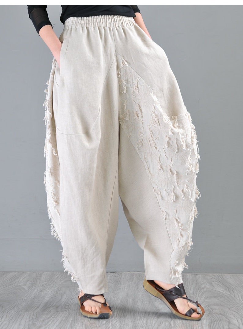Linen harem pants women beige harem pants yoga pants plus Etsy