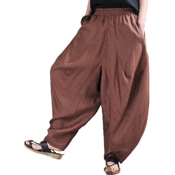 Striped Linen Men's Harem Pants With Pockets. Drop Crotch, Loose Fit,  Baggy, Flax Wide Leg Pants, Mens Yoga Pants, Sarouel Homme, Plus Size 