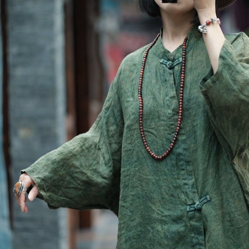 Women's Linen Shirt Dress Green Vintage Midi Dress Etsy UK