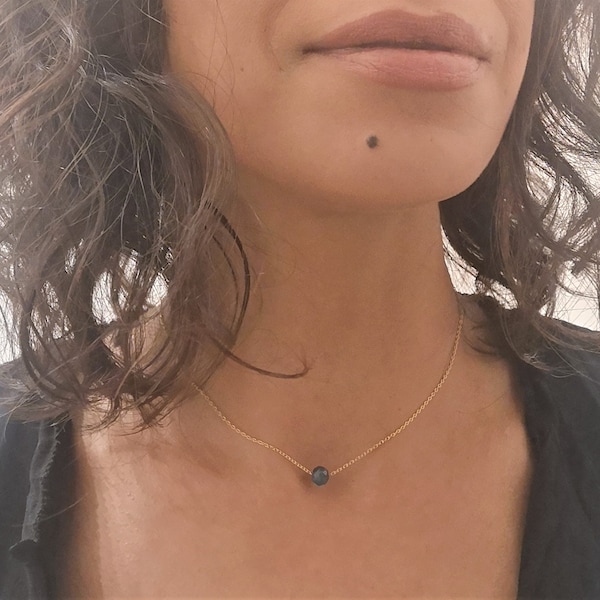 Collier Femme Pierre Gemme Véritable ~ Tourmaline, Pierre de Lune, Apatite, Aigue Marine ~ Women Gemstone Necklace ~ Moonstone, Aquamarine