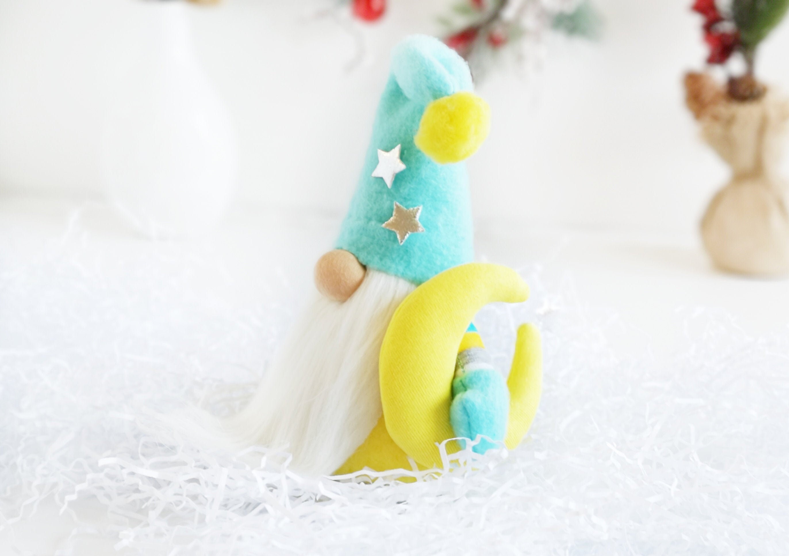 Swedish gnome in pajamas with a felt moon Sleeping gnome Etsy