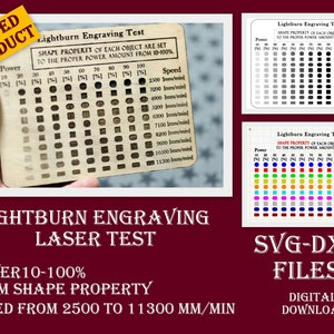 LightBurn Gravur Lasertest, Laserskala, Materialtest Karte Leichtbrand, Lasertest Datei SVG, Lightburn Laser Test, Graviertest