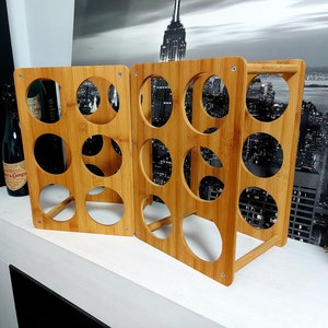 Ecological Bamboo Bottle Rack. Support Bottles of Wine and Cava. Bottle Organizer for Home. Wood display. Wooden bottle holder.