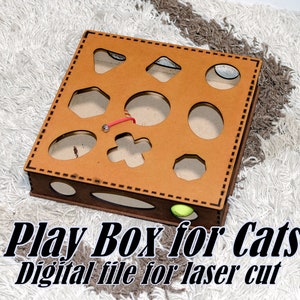 Play box for Cat, Cat Puzzle Toy, Cat Game Box Svg, Kitten Square Ball Hun, Digital, Vector File, Cat game box pattern, LightBurn, Laser Cut