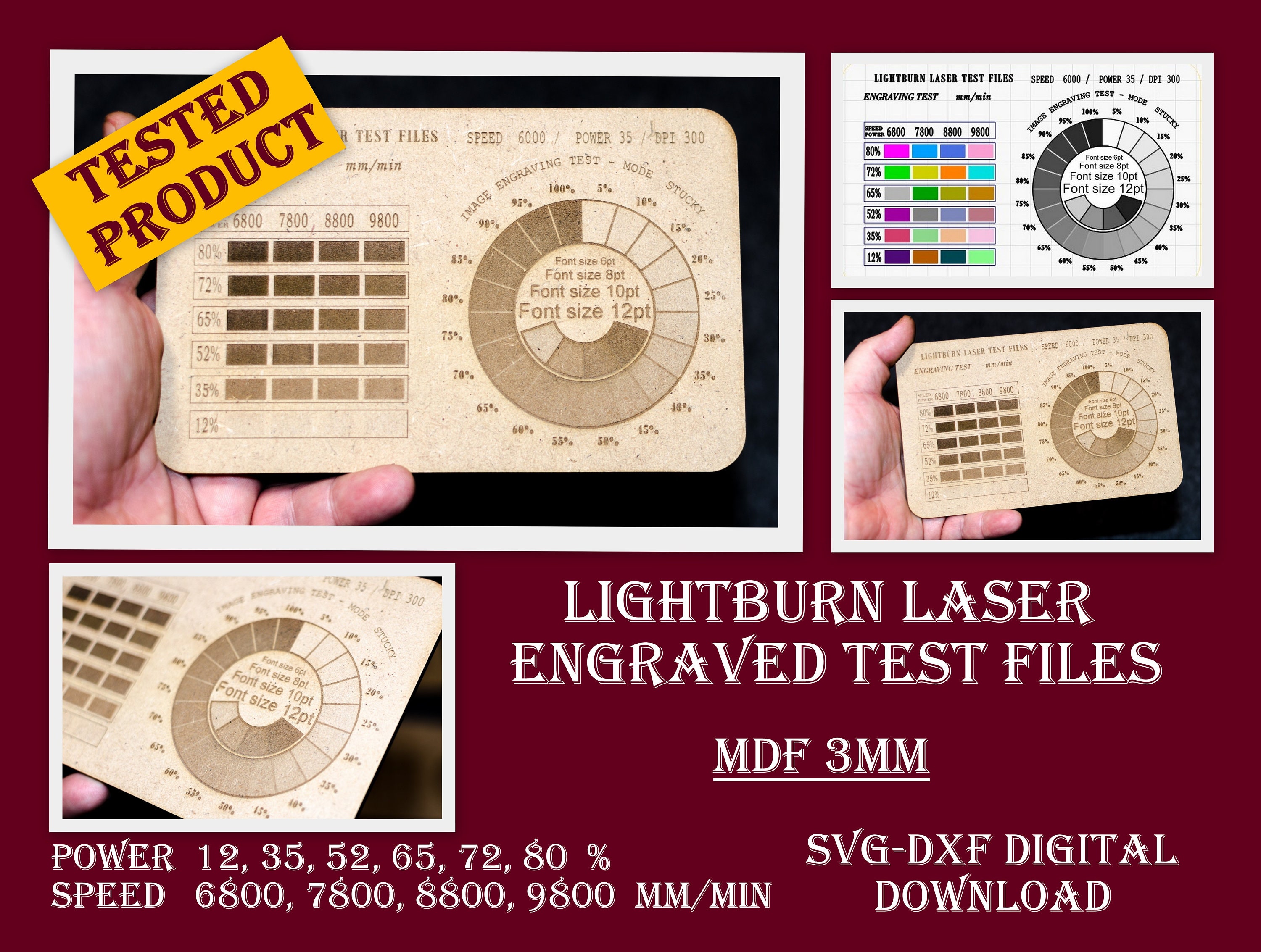 Laser Cut and Engraving Material Testing Plates Lightburn .AI .DXF