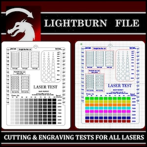 Cartão de teste de laser LightBurn, teste de gravação e material cortado, teste de laser SVG-DXF, teste de cartão mdf, escala de laser, escala de potência, gravação Lightburn