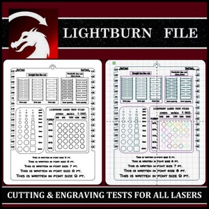 Karta testowa lasera LightBurn, test materiałów do grawerowania i cięcia, test laserowy SVG-DXF, test karty mdf, skala laserowa, skala mocy, grawerowanie Lightburn