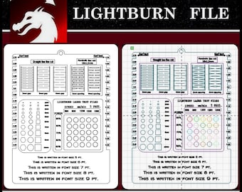 LightBurn Laser Testkarte: Gravur & Schnittmaterial (SVG-DXF)