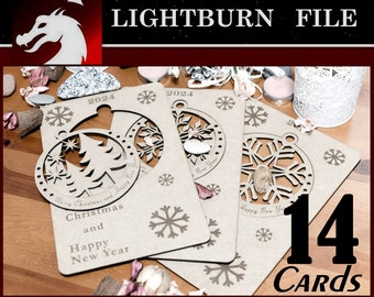 Laser Cut Christmas Card Set: Snowflake Ornament Designs (LightBurn File)