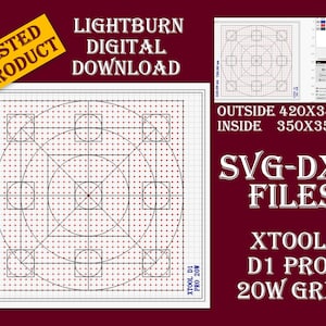 xTool D1 PRO 20W Archivo de cuadrícula para Spoil Board, archivo digital LightBurn, Laser Engrave Spoilboard, rejillas de superficie de trabajo completa, rejillas guía de 420x380