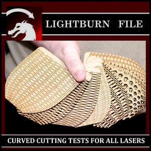 Patrones de madera curvada con láser, corte con láser de quemado de luz flexible, placas de plantilla de bisagra viva/corte con láser, prueba láser de madera contrachapada flexible