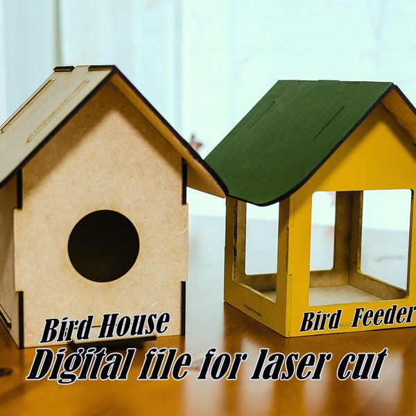 Mangeoire à téléchargement numérique et nichoir, fichier Lightburn Ready, projet de découpe laser, fichiers découpés au laser pour maison d'oiseau en bois