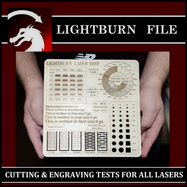 LightBurn Laser Test Card, Gravur- und Schnittmaterialtest, Lasertest SVG-DXF, Sperrholztest, Laserskala, Powerskala, Lightburn Engraving