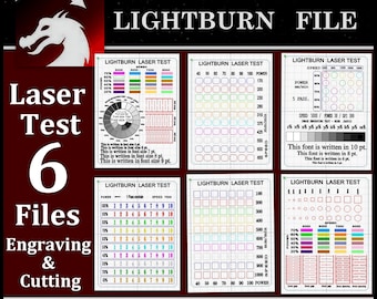 以下が含まれることがあります： 彫刻と切断のためのLightburnレーザーテストファイル6つ。ファイルには、速度、出力、フォーカスのさまざまなテストが含まれています。これらのファイルは、レーザーカッターの校正に役立ち、可能な限り最高の結果が得られるように設計されています。