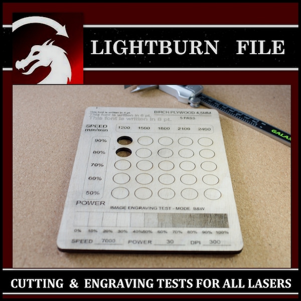 Lightburn Laser Test Files, Laser Cut Test File SVG, Engrave Test, Cut Test, Plywood, Laser Scale, Material Test Card Light Burn