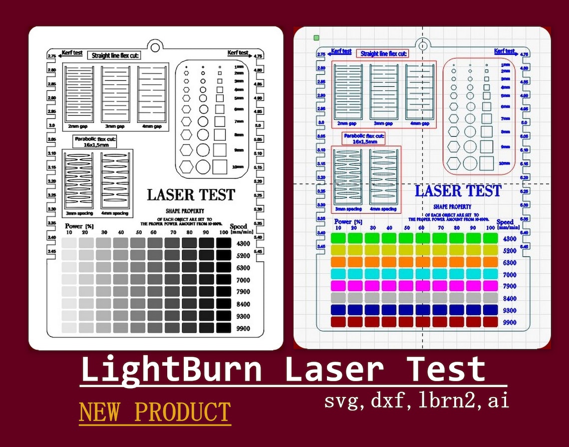 Lightburn Laser Test Card Engraving and Cut Material Test Etsy
