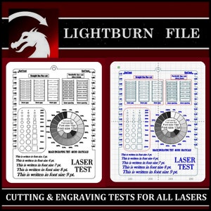 Karta testowa lasera LightBurn, test materiałów do grawerowania i cięcia, test laserowy SVG-DXF, test karty mdf, skala laserowa, skala mocy, grawerowanie Lightburn